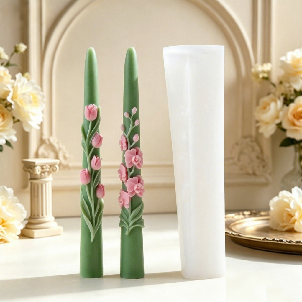 Candle Making Easy - Lange Stabkerzen-Silikonform mit 3D-Prägung für Tulpen
