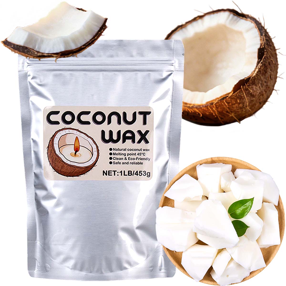 Coconut Wax Flake - 1LB Weißes Kokosnusswachs, natürliches Pflanzenwachs, DIY
